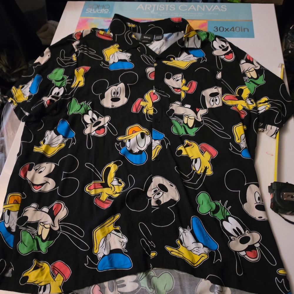 Disney Mens Mickey Mouse Donald Duck Goofy All Over Print Button Down Shirt 3XL